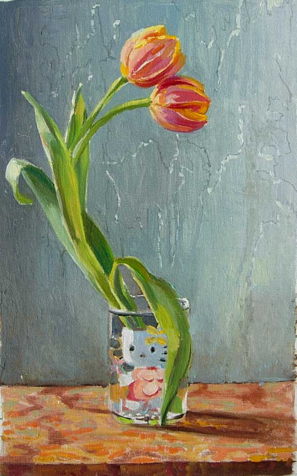 tied tulips  oil on linen 40x25 cm 2013       250 euros