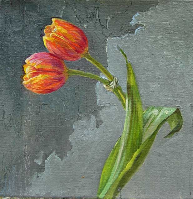 tied tulips   oil on linen 20x20 2013  150 euro